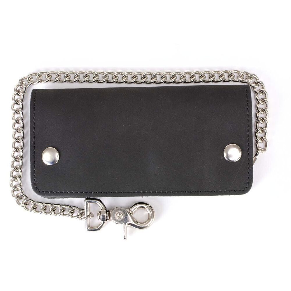 7308 Leather Bi-Fold Biker Wallets w/Anti-Theft Stainless Steel Chain - 7